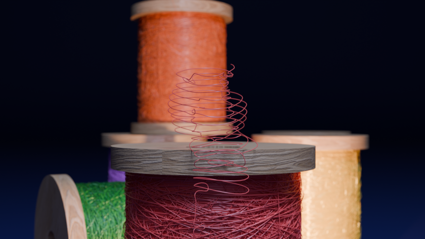 Spool of thread forming the shape of a person