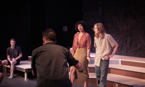 Stage Violence Coordinator T. Anthony Marotta working with the cast of "Everybody."