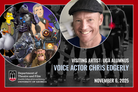 Smiling man in a cap with a collage of images of animated characters